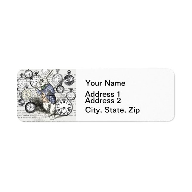 White Rabbit Alice in Wonderland Clocks Return Address Label (Front)