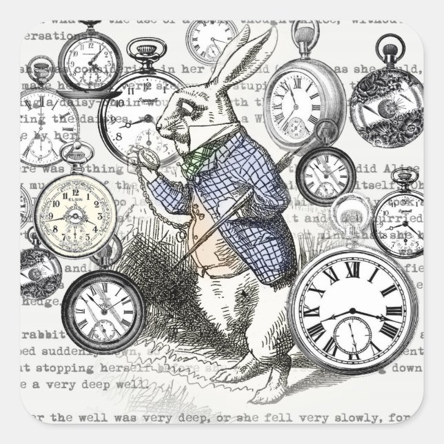 White Rabbit Alice in Wonderland Clocks Square Sticker (Front)