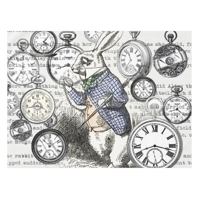White Rabbit Alice in Wonderland Clocks Tablecloth (Front (Horizontal))