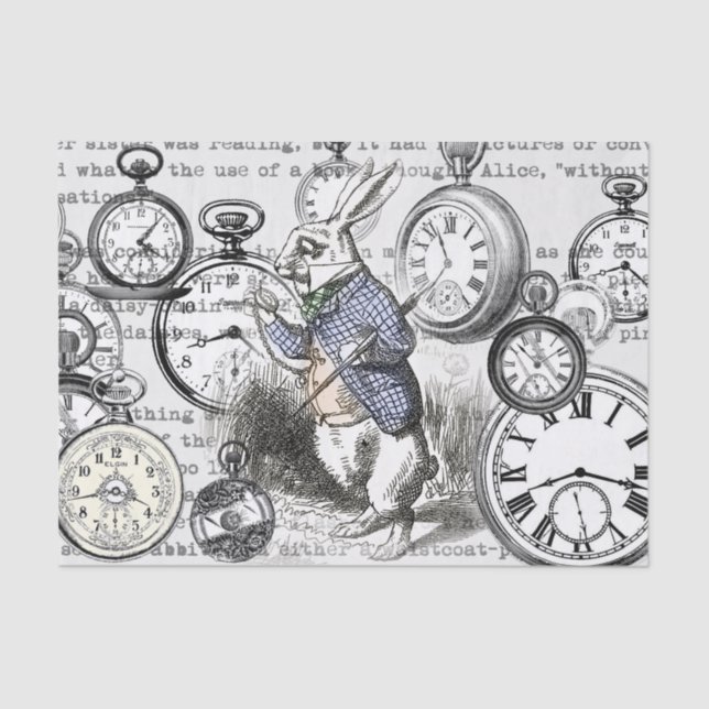 White Rabbit Alice in Wonderland Clocks Tissue Paper (Front)