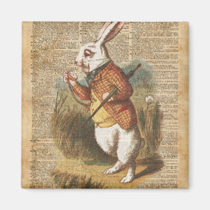 White Rabbit Alice in Wonderland Vintage Art Magnet