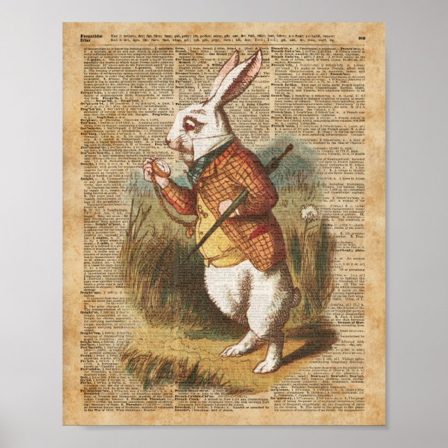 White Rabbit Alice in Wonderland Vintage Art Poster (Front)
