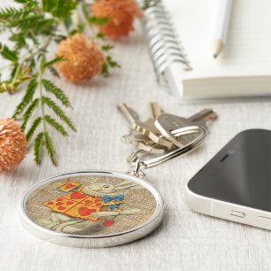 White Rabbit Alice in Wonderland Vintage Artwork Key Ring
