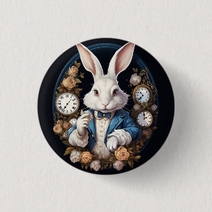 White Rabbit Alice in Wonderland Watches and roses 3 Cm Round Badge
