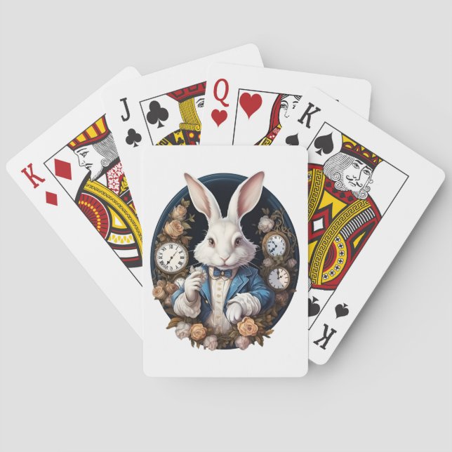 White Rabbit Alice in Wonderland Watches and roses Playing Cards (Back)