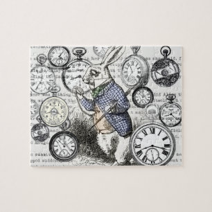 White Rabbit Alice Wonderland Clock Jigsaw Puzzle