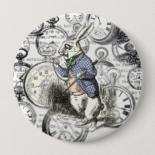 White Rabbit Alice Wonderland Clocks Art 10 Cm Round Badge