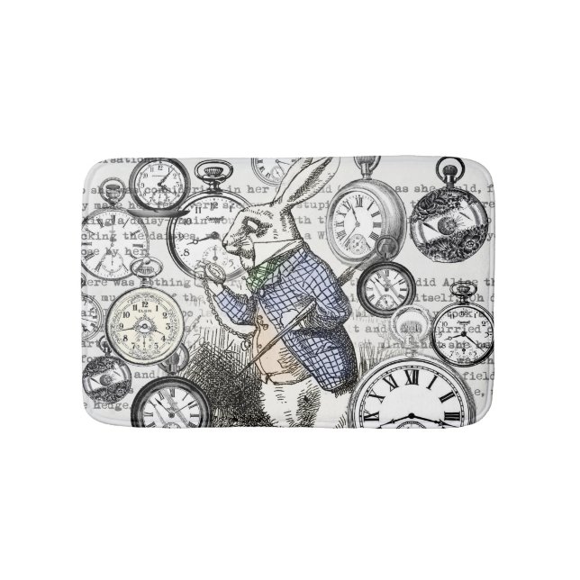 White Rabbit Alice Wonderland Clocks Art Bath Mat (Front)
