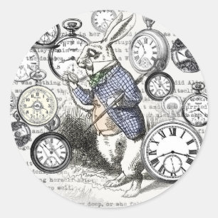 White Rabbit Alice Wonderland Clocks Art Classic Round Sticker