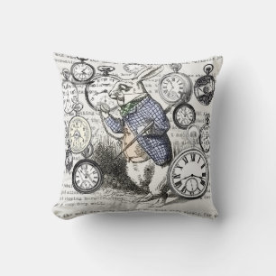 White Rabbit Alice Wonderland Clocks Art Cushion