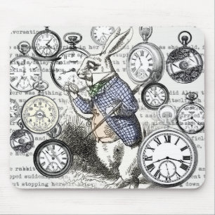 White Rabbit Alice Wonderland Clocks Art Mouse Pad