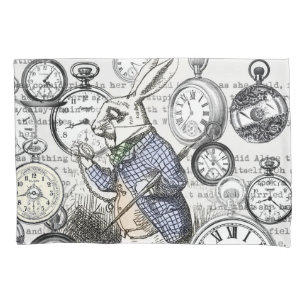 White Rabbit Alice Wonderland Clocks Art Pillowcase