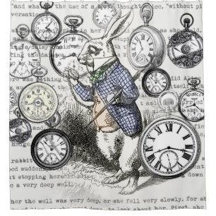 White Rabbit Alice Wonderland Clocks Art Shower Curtain