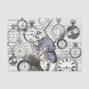 White Rabbit Alice Wonderland Clocks Art Tissue Paper