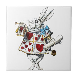 White Rabbit Alice Wonderland Hearts Ceramic Tile