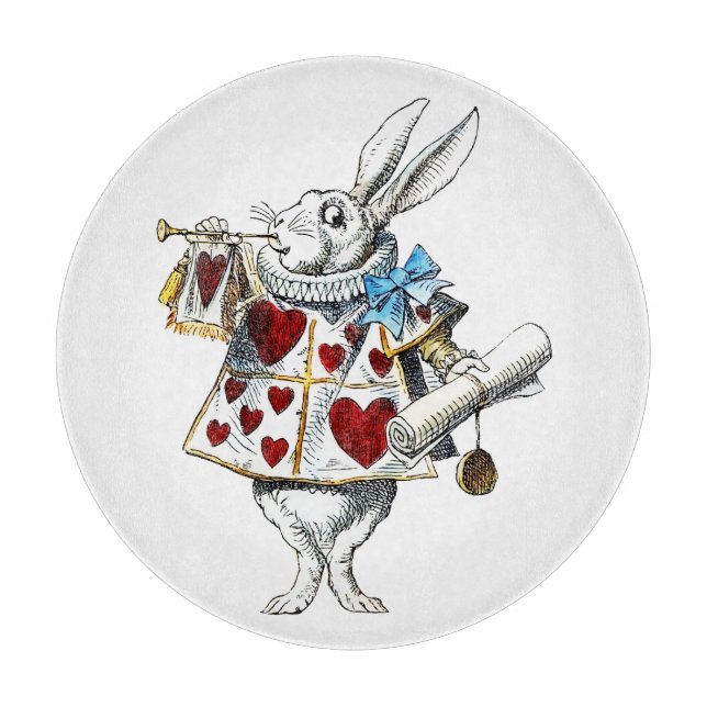 White Rabbit Alice Wonderland Hearts Cutting Board (Front)