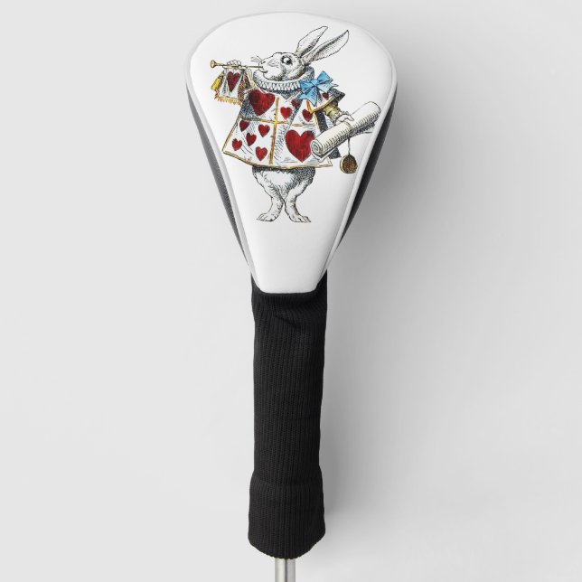 White Rabbit Alice Wonderland Hearts Golf Head Cover (Front)