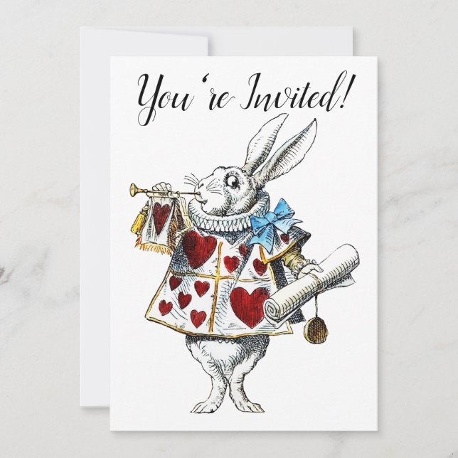 White Rabbit Alice Wonderland Hearts Invitation (Front)