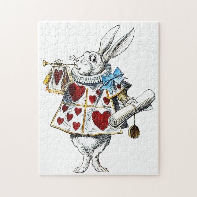White Rabbit Alice Wonderland Hearts Jigsaw Puzzle (Vertical)