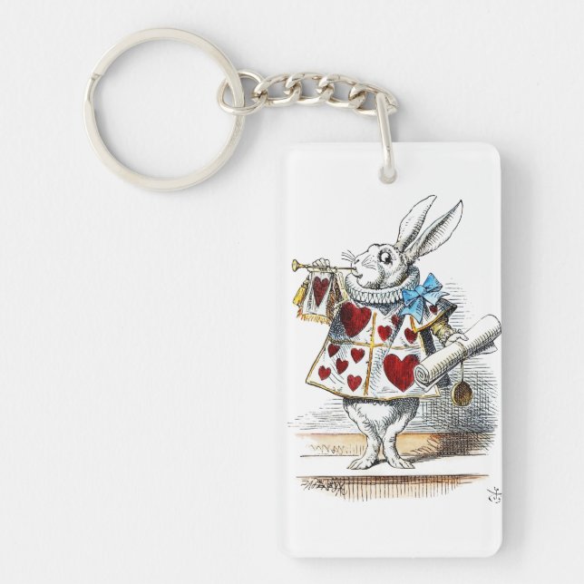 White Rabbit Alice Wonderland Hearts Key Ring (Front)