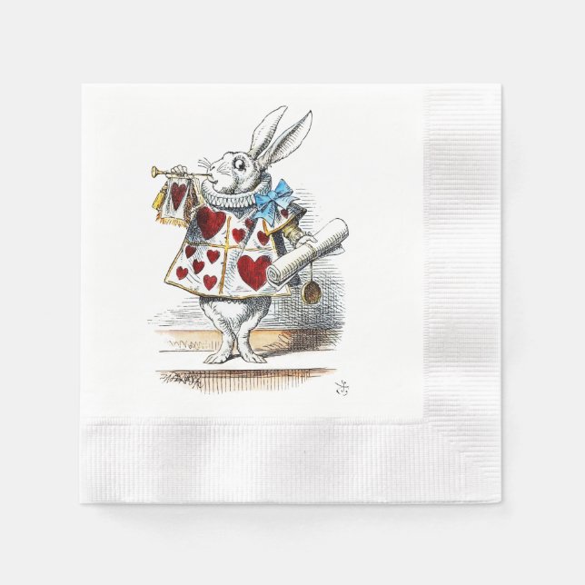 White Rabbit Alice Wonderland Hearts Napkin (Front)