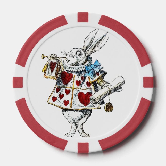 White Rabbit Alice Wonderland Hearts Poker Chips (Front)