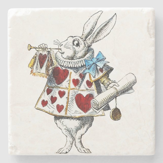 White Rabbit Alice Wonderland Hearts Stone Coaster (Front)