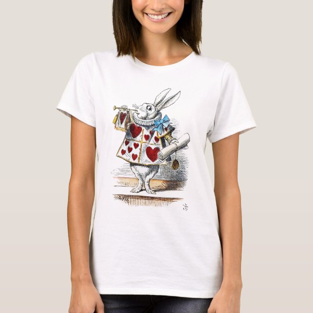 White Rabbit Alice Wonderland Hearts T-Shirt (Front)