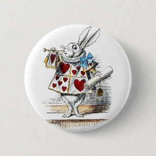 White Rabbit Alice Wonderland Hearts Tote 6 Cm Round Badge