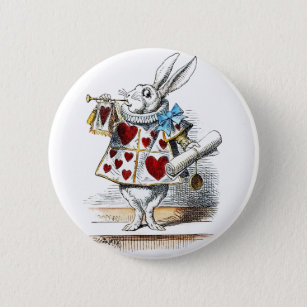 White Rabbit Alice Wonderland Hearts Tote 6 Cm Round Badge