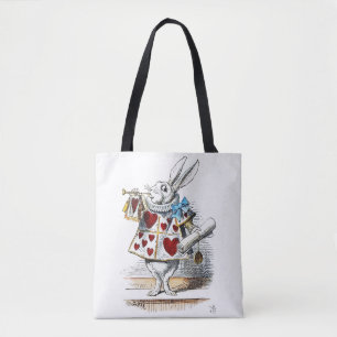 White Rabbit Alice Wonderland Hearts Tote Bag