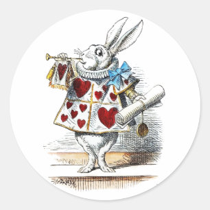 White Rabbit Alice Wonderland Hearts Tote Classic Round Sticker