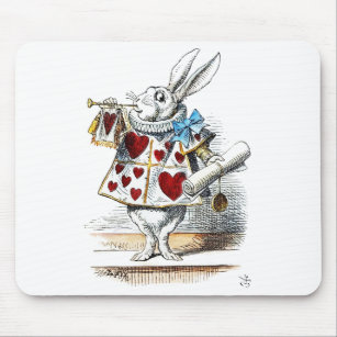 White Rabbit Alice Wonderland Hearts Tote Mouse Pad