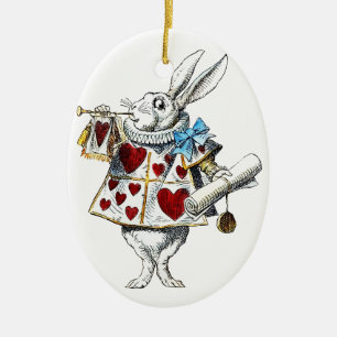 White Rabbit Alice Wonderland Rabbit of Hearts Ceramic Ornament