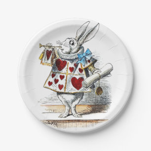 White Rabbit Alice Wonderland Rabbit of Hearts Paper Plate