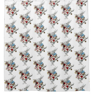 White Rabbit Alice Wonderland Rabbit of Hearts Shower Curtain