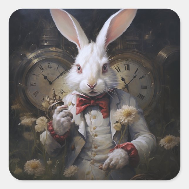 White Rabbit Always Late Square Sticker (Front)