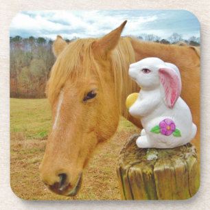 White rabbit and blond yellow horse coaster