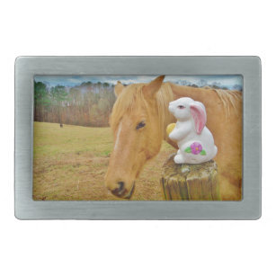 White rabbit and blonde yellow horse belt buckle