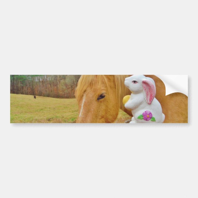 White rabbit and blonde yellow horse bumper sticker (Front)