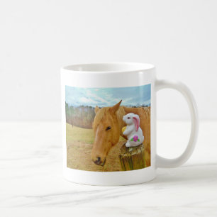 White rabbit and blonde yellow horse coffee mug