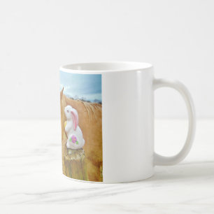 White rabbit and blonde yellow horse coffee mug