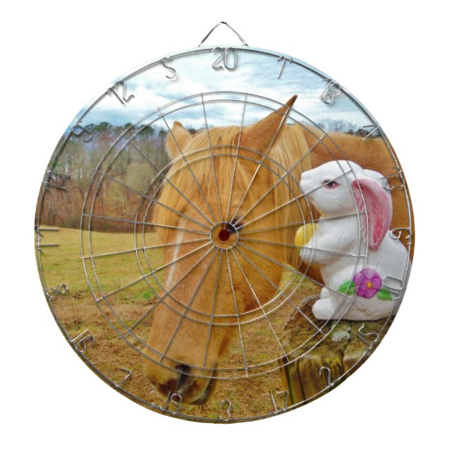 White rabbit and blonde yellow horse dartboard (Front)