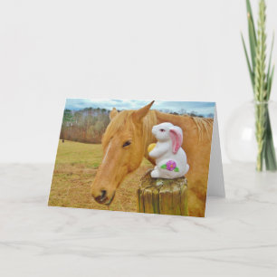 White rabbit and blonde yellow horse holiday card