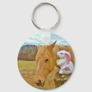 White rabbit and blonde yellow horse key ring