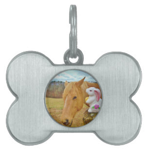 White rabbit and blonde yellow horse pet ID tag