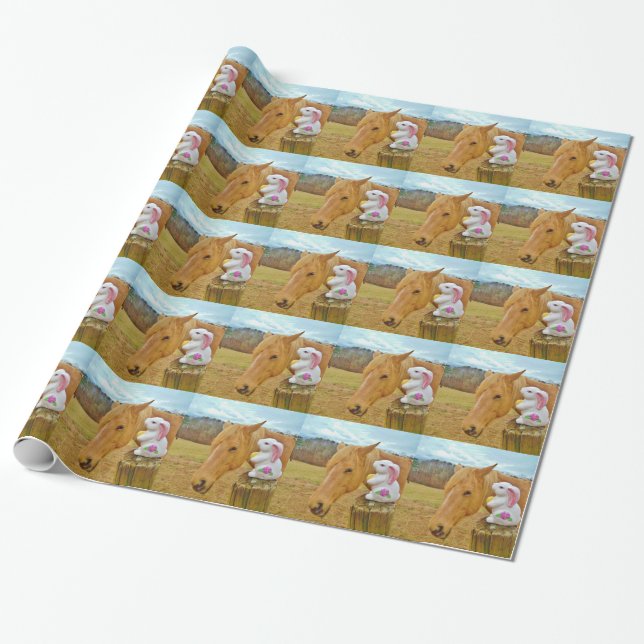 White rabbit and blonde yellow horse wrapping paper (Unrolled)