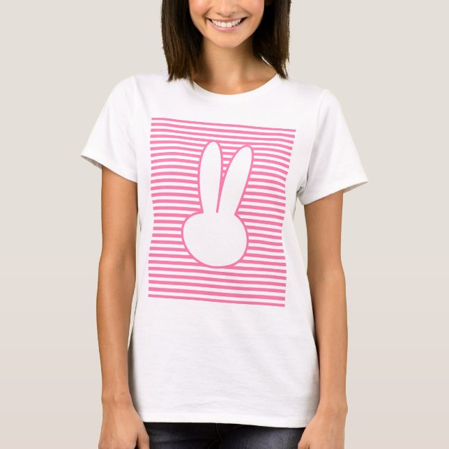 White Rabbit and Pink stripes pattern T-Shirt (Front)