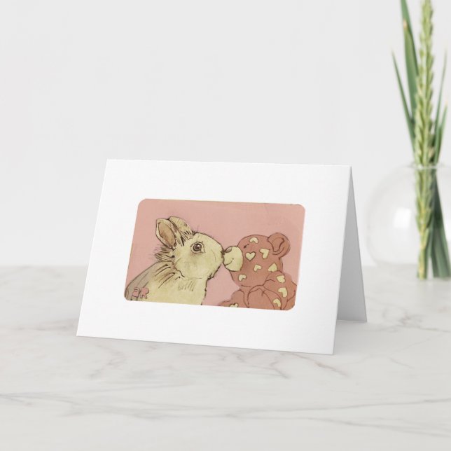 White Rabbit and Valentine Bear Card (Front)
