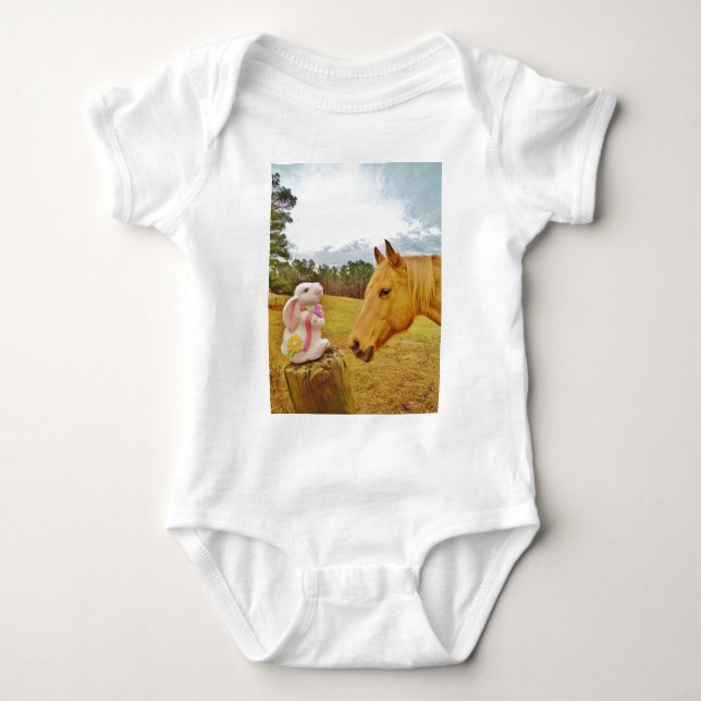 White Rabbit and Yellow Horse Baby Bodysuit (Front)